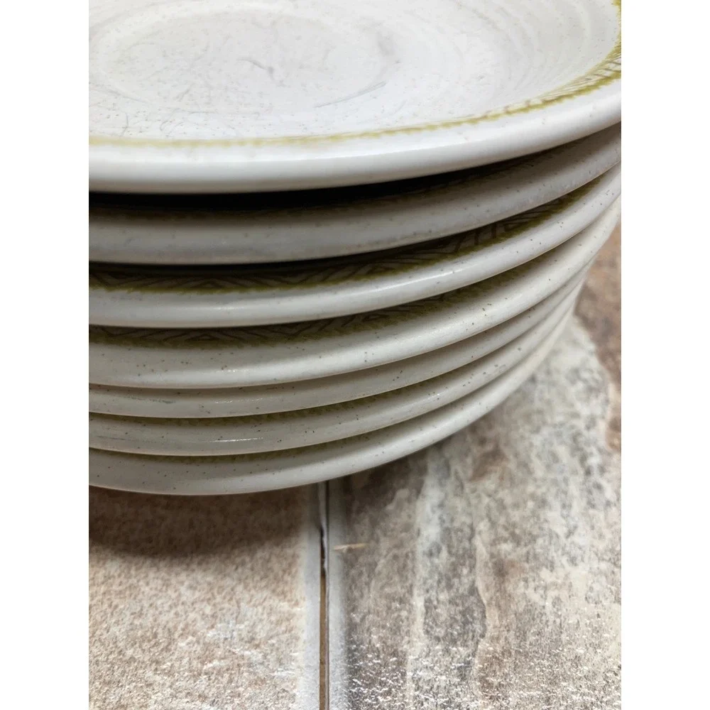 Franciscan Interpace Earthenware Saucers Set of 6 Olive Green Geometric 6 inch